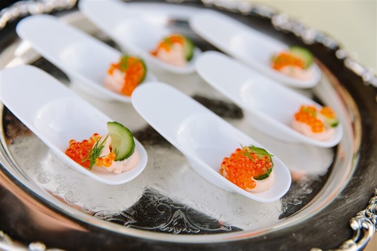 tray of hors d'oeuvres in artful, flute-shaped dishes